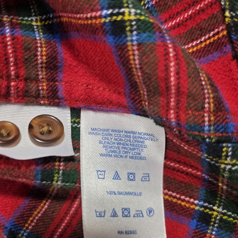 Lands' End Flannel Shirt Men's Large Red Plaid Traditional Fit Cotton Button - Picture 8 of 9